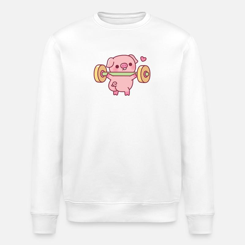 Funny Piggy Doing Squats With Weights - Stanley/Stella ROLLER Unisex Organic Sweatshirt - white