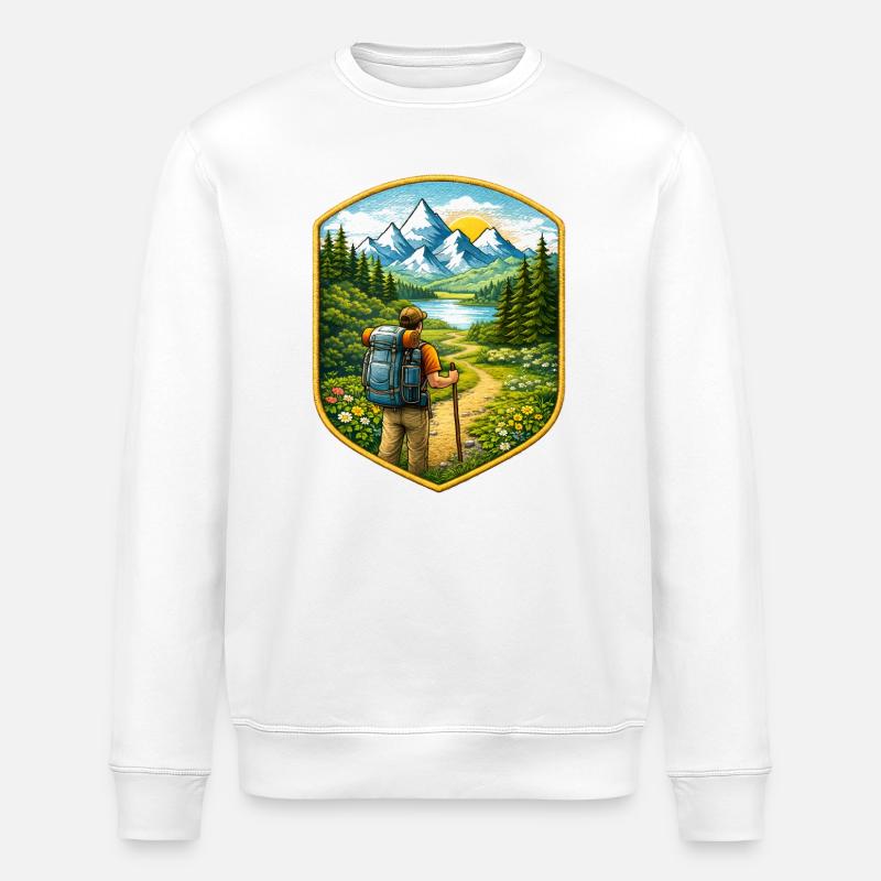 Wanderer Patch mit Berglandschaft  - Stanley/Stella Unisex Bio-Sweatshirt ROLLER - Weiß