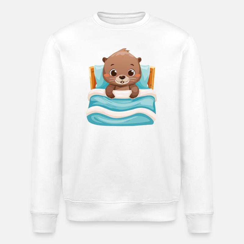 Süßer Otter kuschelt im Bett - Stanley/Stella Unisex Bio-Sweatshirt ROLLER - Weiß