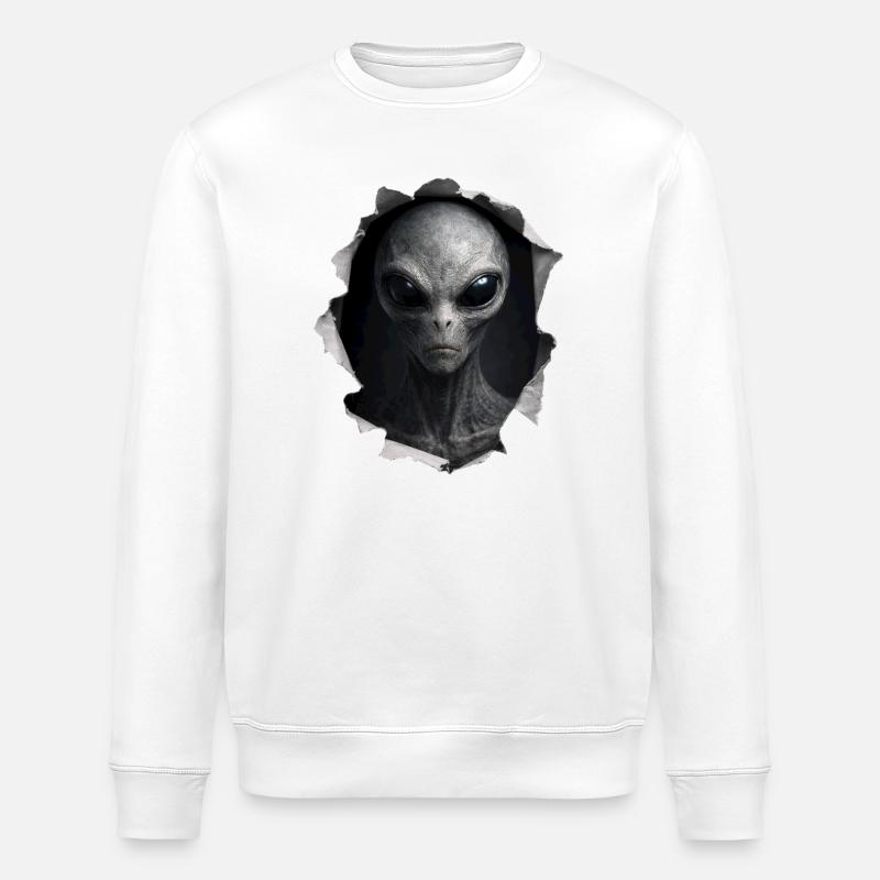 Alien Looking Out Of Shirt - Stanley/Stella Unisex Bio-Sweatshirt ROLLER - Weiß