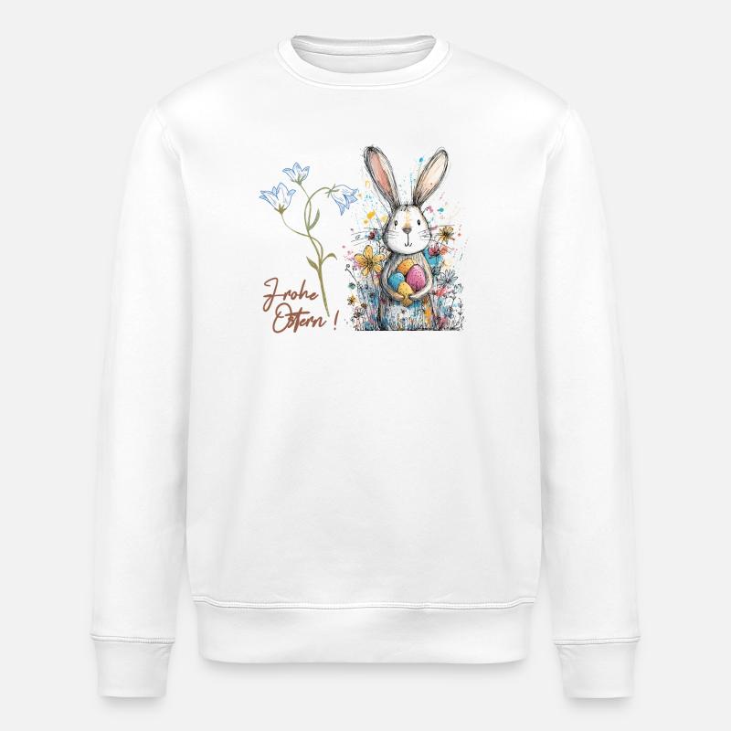 Osterhase mit bunten Eiern - Stanley/Stella Unisex Bio-Sweatshirt ROLLER - Weiß