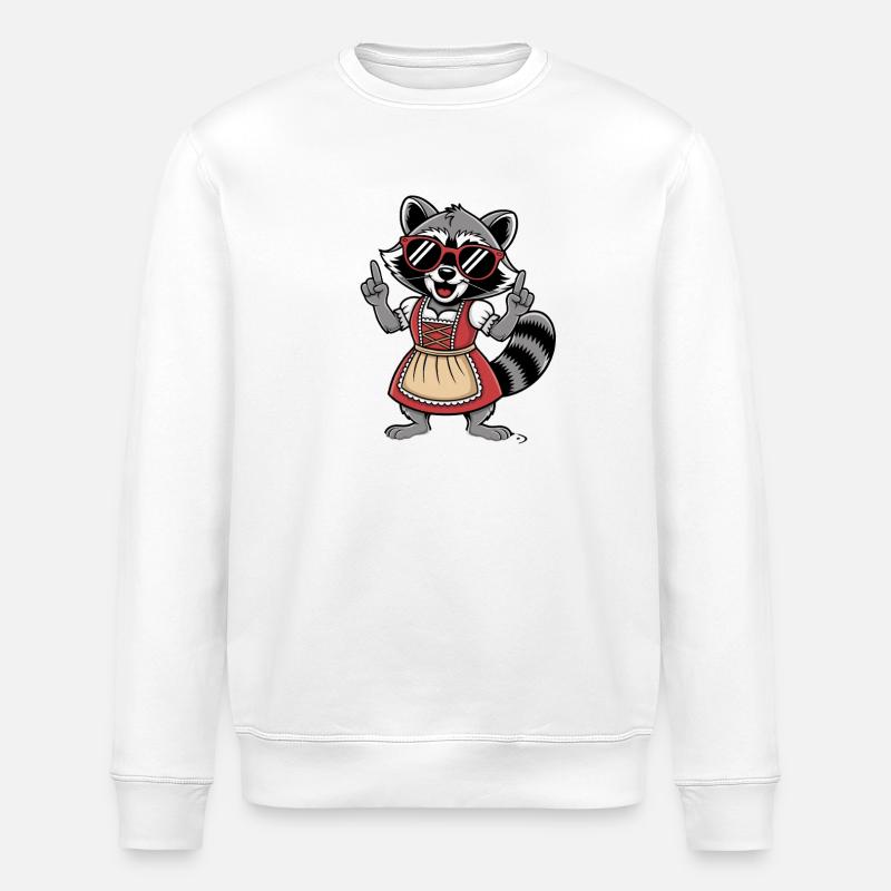 Dirndl-Raccoon mit Sonnenbrille - Stanley/Stella Unisex Bio-Sweatshirt ROLLER - Weiß