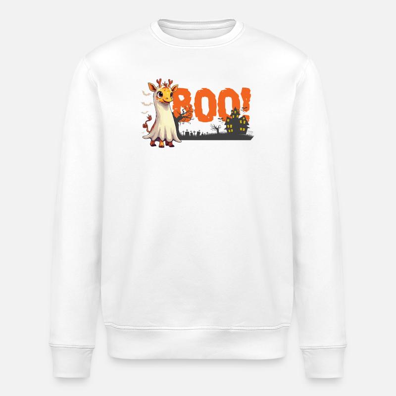 Boo Giraffe Ghost Halloween Cute - Stanley/Stella ROLLER Unisex Organic Sweatshirt - white