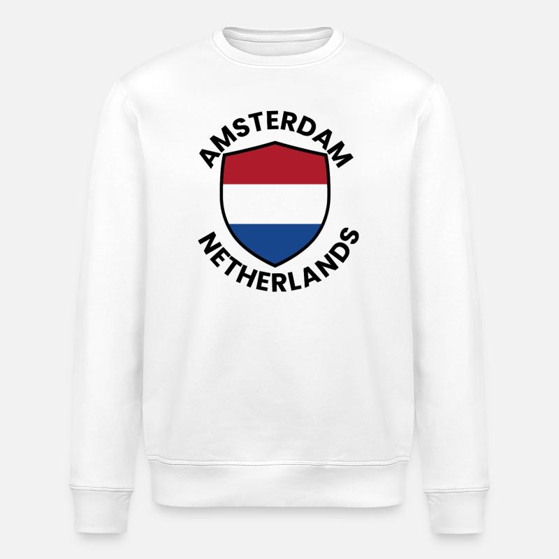 Amsterdam Shield Dutch Flag - Stanley/Stella ROLLER Unisex Organic Sweatshirt - white