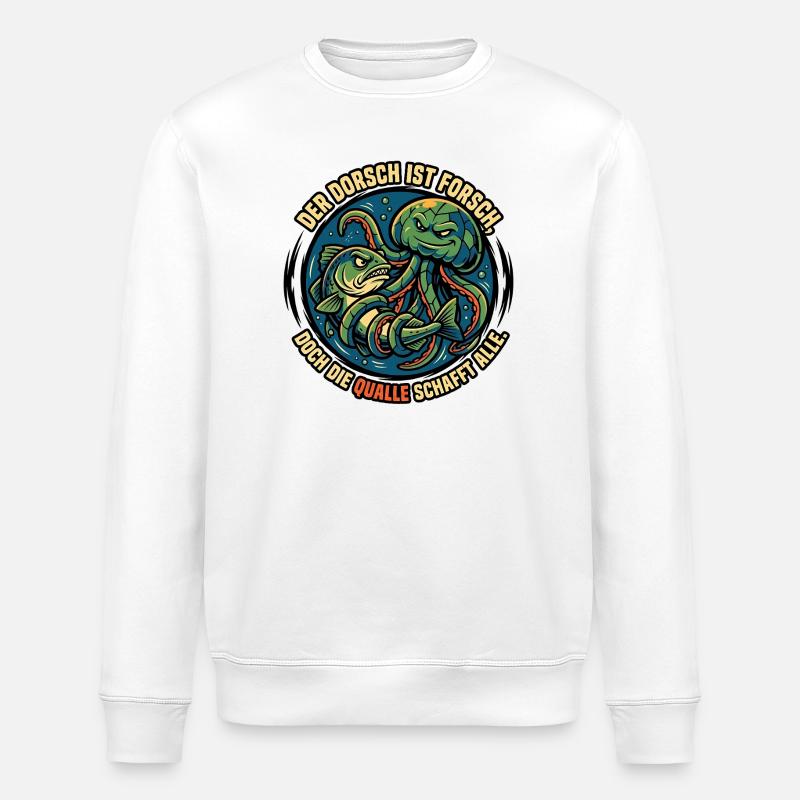 Cod and jellyfish underwater duel - Stanley/Stella ROLLER Unisex Organic Sweatshirt - white