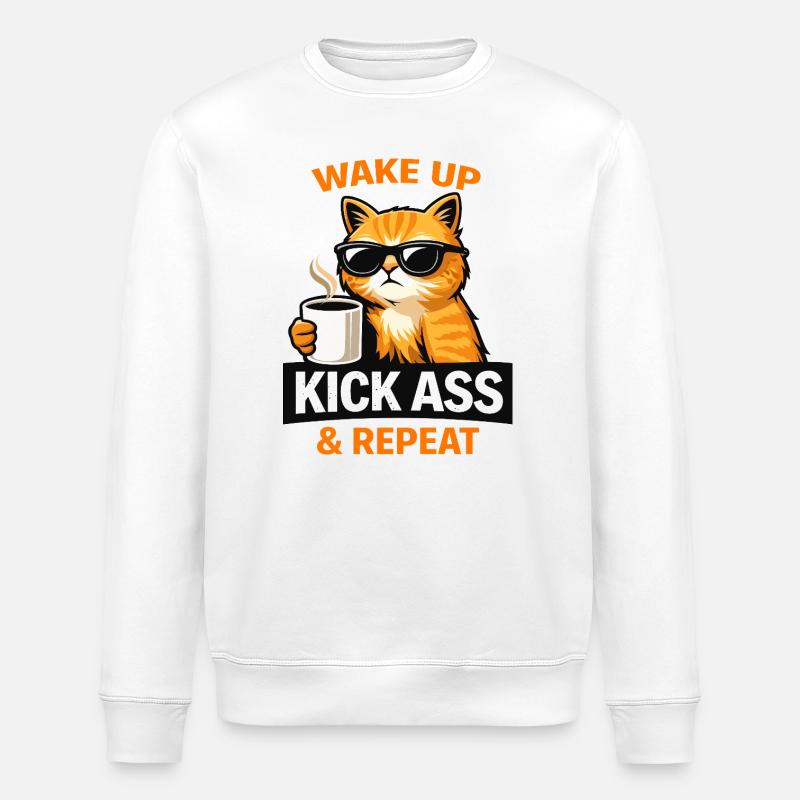 Wach auf, cooler Katzenkaffee - Stanley/Stella Unisex Bio-Sweatshirt ROLLER - Weiß