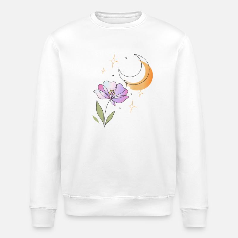 Flower with Moon Line Art Illustration - Stanley/Stella ROLLER Unisex Organic Sweatshirt - white