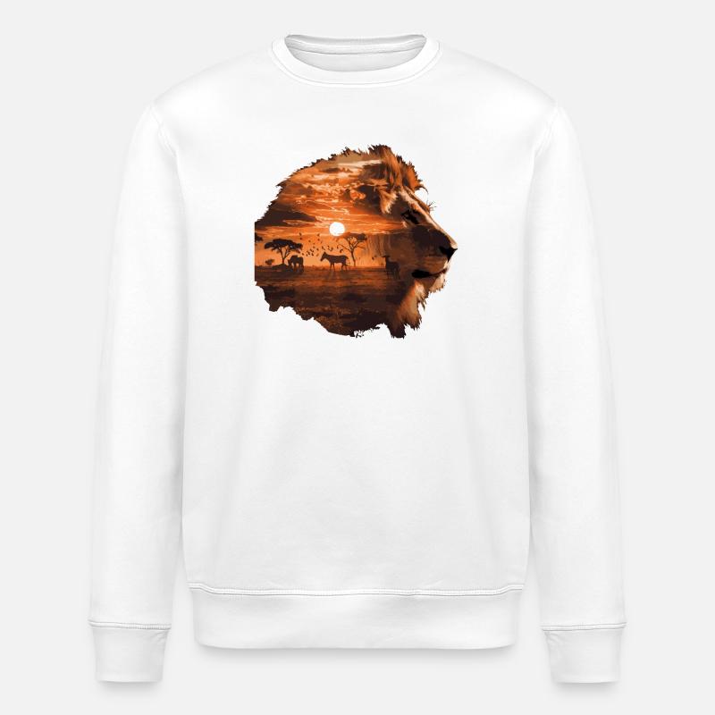 Löwe Savanne Sunset Double Exposure Design - Stanley/Stella Unisex Bio-Sweatshirt ROLLER - Weiß