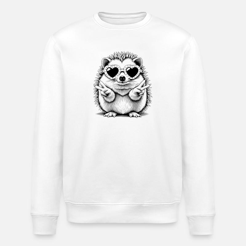 Cooler Igel mit Herzbrille - Stanley/Stella Unisex Bio-Sweatshirt ROLLER - Weiß