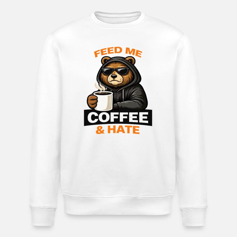 Grumpy Bear Coffee Attitude - Stanley/Stella ROLLER Unisex Organic Sweatshirt - white