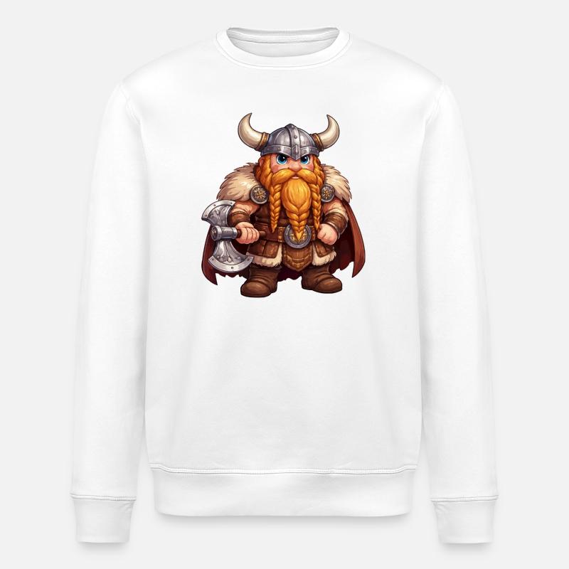 Viking Dwarf with Axe - Stanley/Stella ROLLER Unisex Organic Sweatshirt - white