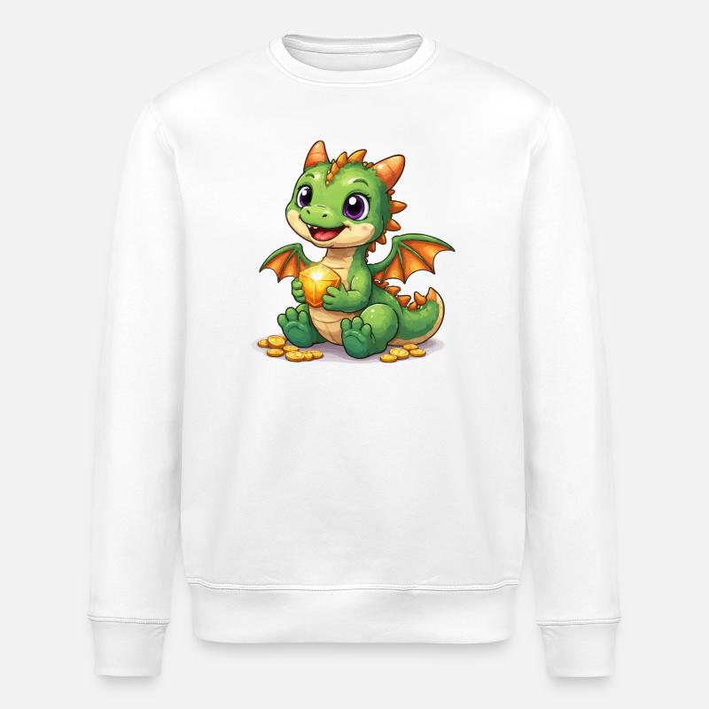 Kleiner Drache mit Gold - Stanley/Stella Unisex Bio-Sweatshirt ROLLER - Weiß