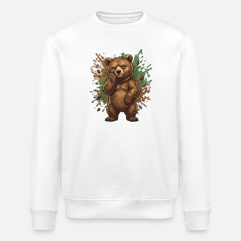 Forest bear in the mud - Stanley/Stella ROLLER Unisex Organic Sweatshirt - white