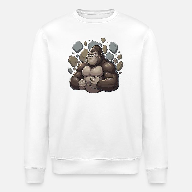 Kraftgorilla Steinbruch Attacke - Stanley/Stella Unisex Bio-Sweatshirt ROLLER - Weiß