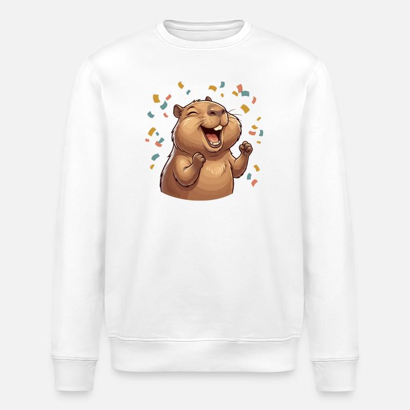 Fröhliches Capybara Wasserschwein - Stanley/Stella Unisex Bio-Sweatshirt ROLLER - Weiß