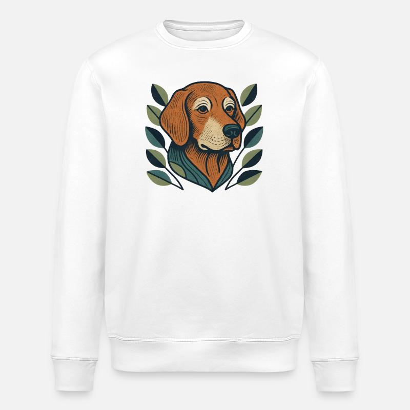 Beagle im Blattzweig Stil - Stanley/Stella Unisex Bio-Sweatshirt ROLLER - Weiß