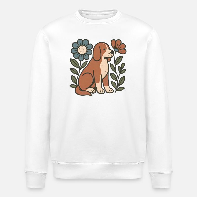 Beagle im Blumenrahmen - Stanley/Stella Unisex Bio-Sweatshirt ROLLER - Weiß