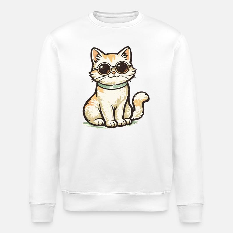 Kitten with retro sunglasses - Stanley/Stella ROLLER Unisex Organic Sweatshirt - white