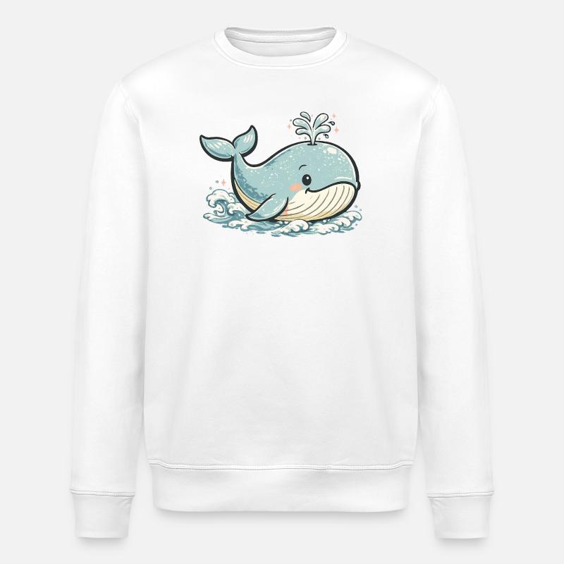 Kleiner Blauwal Spritztier - Stanley/Stella Unisex Bio-Sweatshirt ROLLER - Weiß