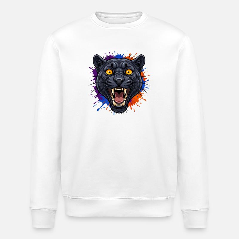 Schwarzer Pantherkopf mit Farbklecks - Stanley/Stella Unisex Bio-Sweatshirt ROLLER - Weiß