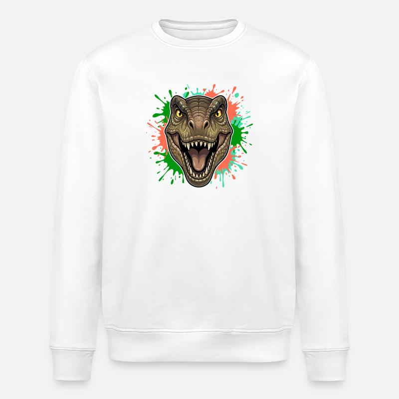 T-Rex Neon Paint Splatter Kopf - Stanley/Stella Unisex Bio-Sweatshirt ROLLER - Weiß