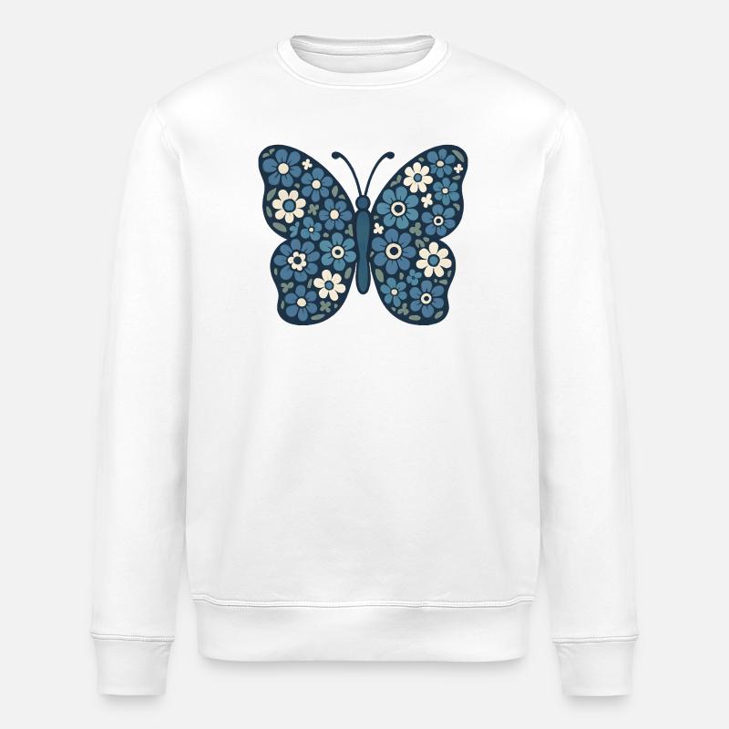 Fleurs Bleues Papillon Floral - Sweat bio ROLLER Stanley/Stella Unisexe - blanc