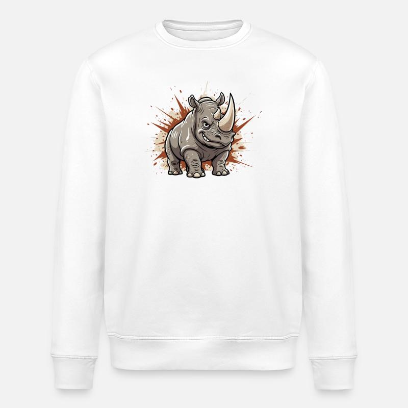 Kraftvoller Rhino Cartoon - Stanley/Stella Unisex Bio-Sweatshirt ROLLER - Weiß