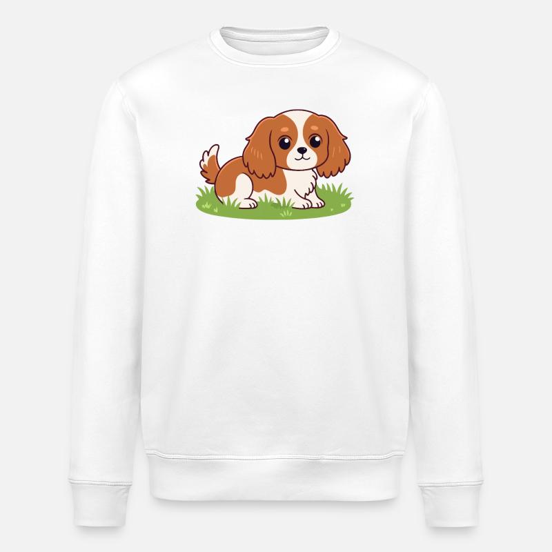 Chiot Cavalier Cartoon sur Herbe - Sweat bio ROLLER Stanley/Stella Unisexe - blanc
