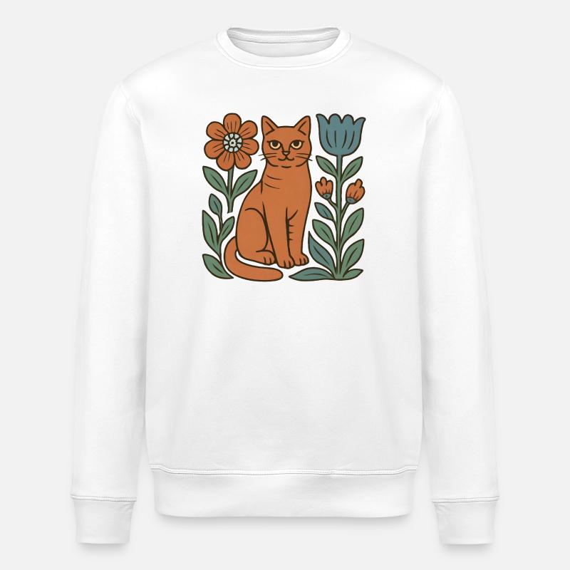 Katzen-Folk mit Blumenrahmen - Stanley/Stella Unisex Bio-Sweatshirt ROLLER - Weiß