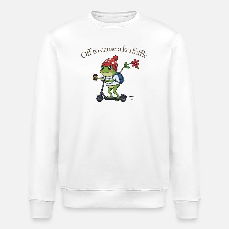 Frog on Scooter: Kerfuffle - Stanley/Stella ROLLER Unisex Organic Sweatshirt - white