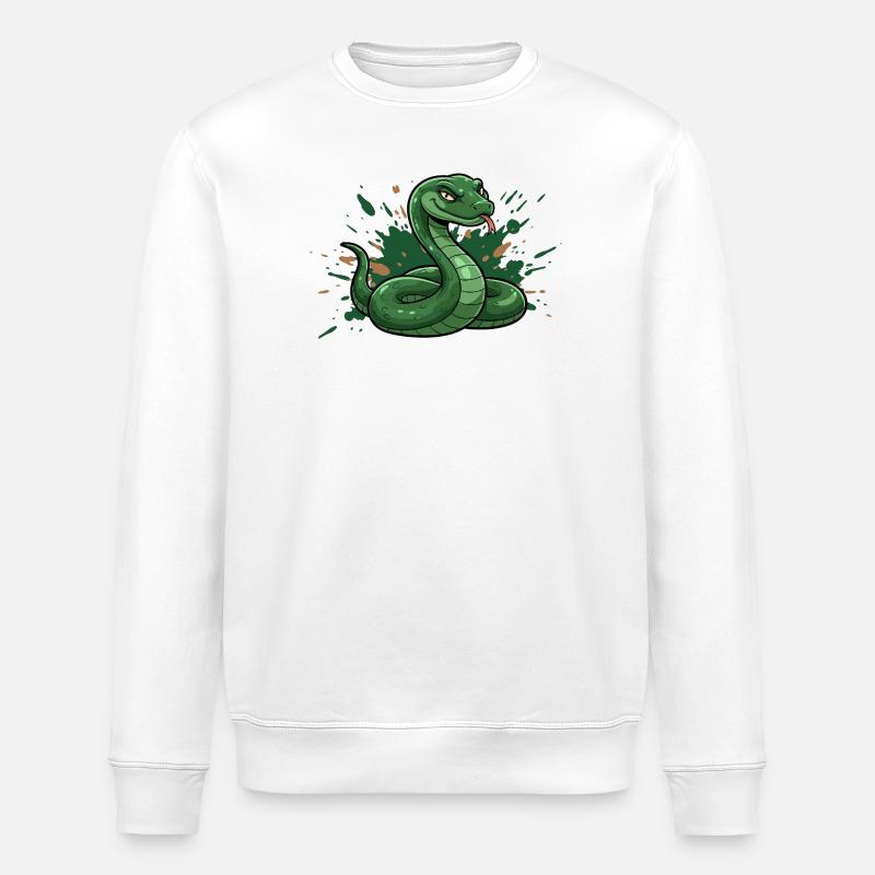 Green cartoon snake with splash splash - Stanley/Stella ROLLER Unisex Organic Sweatshirt - white