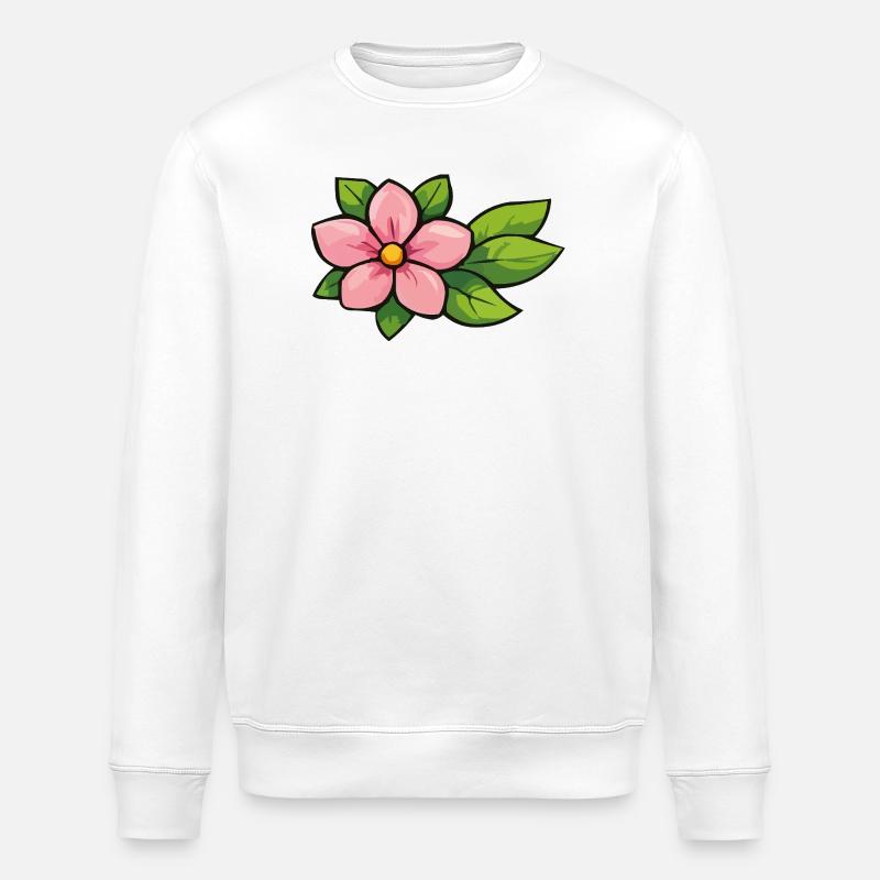 Fleur rose aux feuilles vertes - Sweat bio ROLLER Stanley/Stella Unisexe - blanc