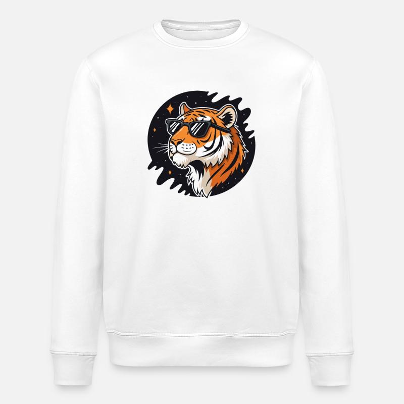 Kosmische Tigerbrille - Stanley/Stella Unisex Bio-Sweatshirt ROLLER - Weiß