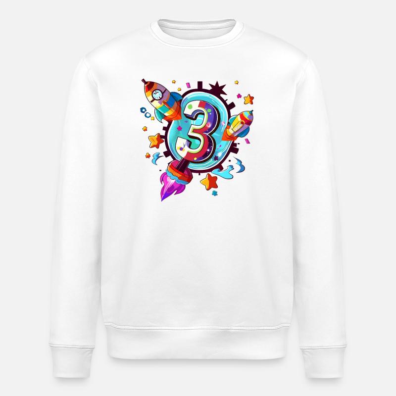 3rd Birthday Rocket Art - Stanley/Stella ROLLER Unisex Organic Sweatshirt - white
