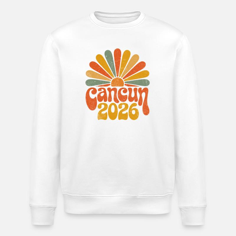Cancún 2026 Retro Sunset - Stanley/Stella ROLLER Unisex Organic Sweatshirt - white