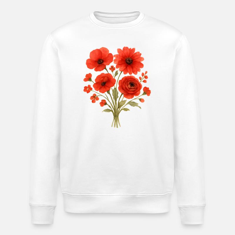 Rotes Blütenbouquet - Stanley/Stella Unisex Bio-Sweatshirt ROLLER - Weiß