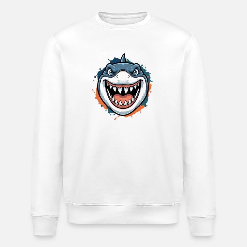 Grinsender Hai Cartoon - Stanley/Stella Unisex Bio-Sweatshirt ROLLER - Weiß