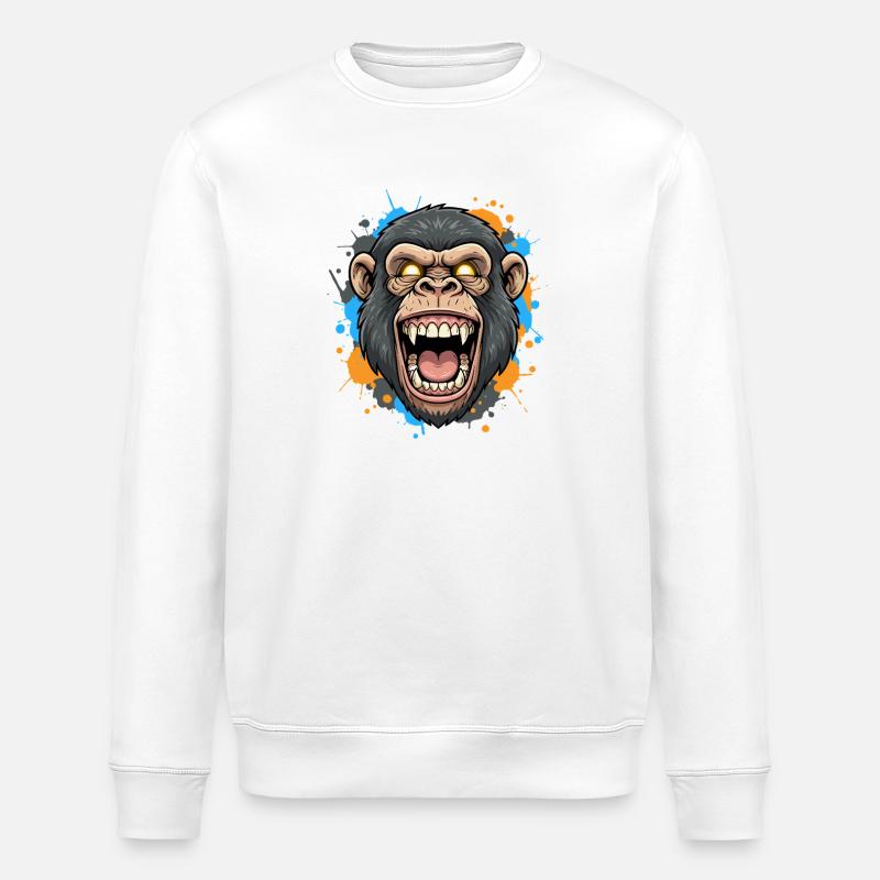 Screaming Gorilla Head Splash - Stanley/Stella ROLLER Unisex Organic Sweatshirt - white