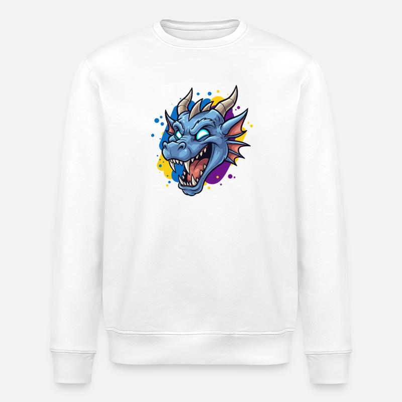 Blue Dragon Head Neon Splash - Stanley/Stella ROLLER Unisex Organic Sweatshirt - white