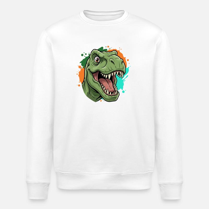 T-Rex Farbspritzer Neon Print - Stanley/Stella Unisex Bio-Sweatshirt ROLLER - Weiß