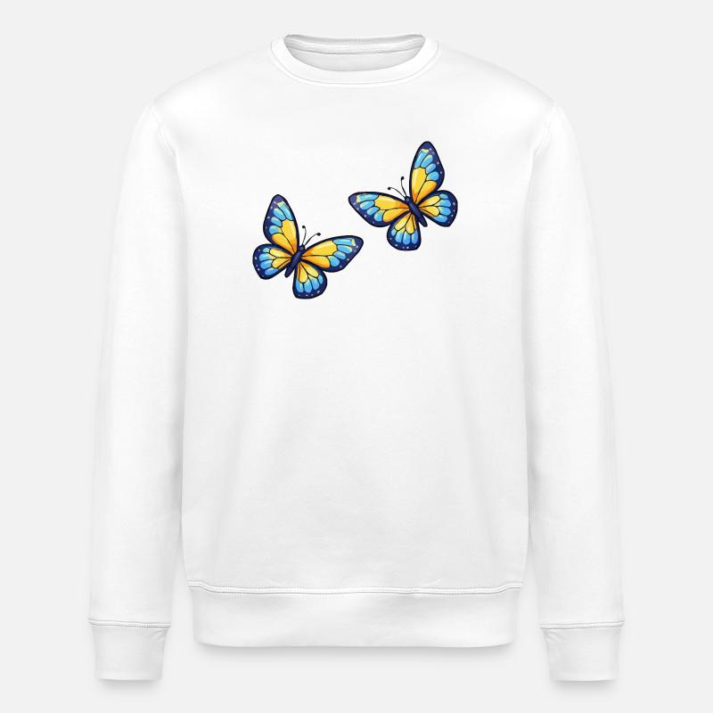 Blaugelbe Schmetterlinge Muster - Stanley/Stella Unisex Bio-Sweatshirt ROLLER - Weiß