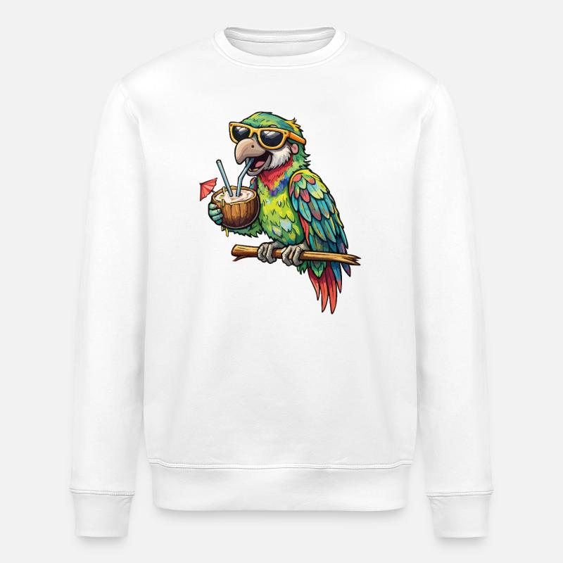 Tropical parrot with coconut inside - Stanley/Stella ROLLER Unisex Organic Sweatshirt - white