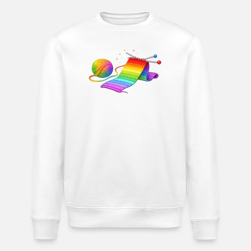 Regenbogen Schal stricken Illustration   - Stanley/Stella Unisex Bio-Sweatshirt ROLLER - Weiß