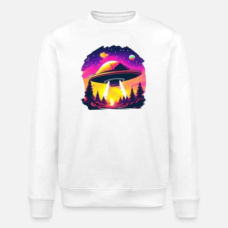 Neon-UFO über Neonwald - Stanley/Stella Unisex Bio-Sweatshirt ROLLER - Weiß