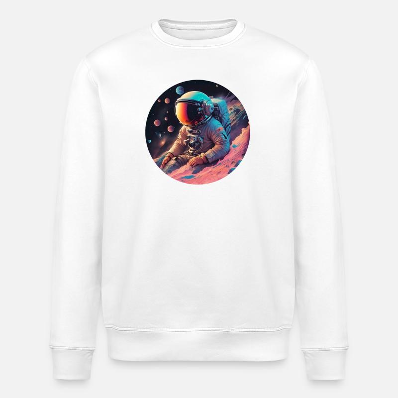 Astronaute dans le cosmos néon - Sweat bio ROLLER Stanley/Stella Unisexe - blanc