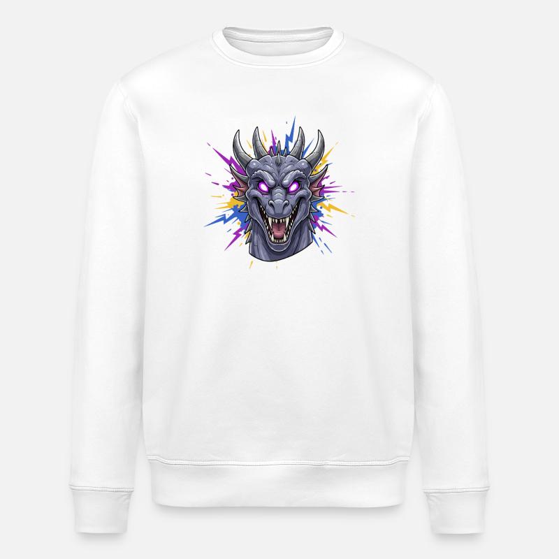 Neon Dragon Head with Paint Splashes - Stanley/Stella ROLLER Unisex Organic Sweatshirt - white