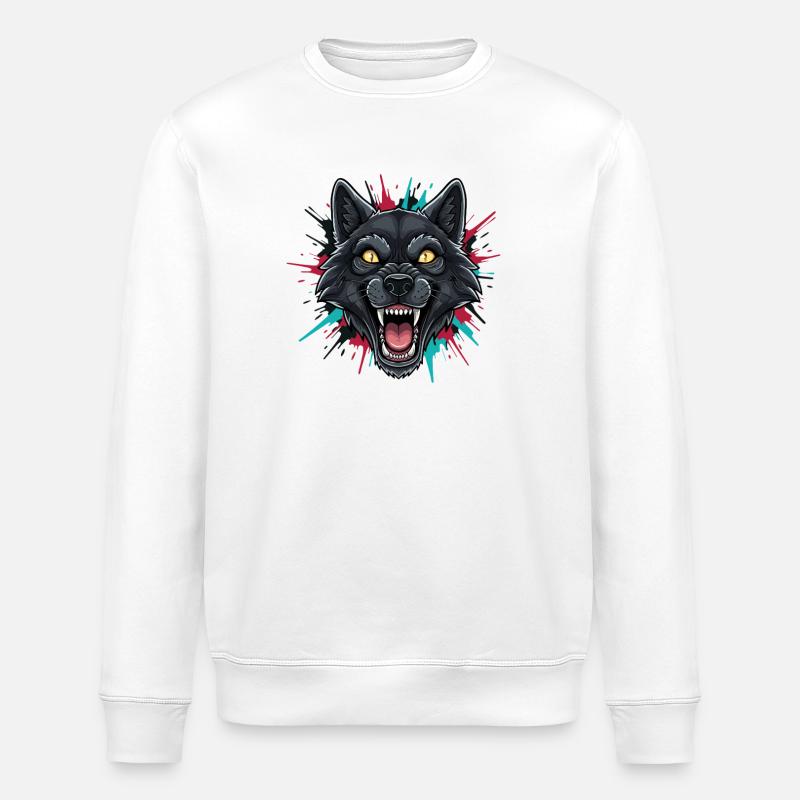 Éclaboussure de peinture néon Wolfhead - Sweat bio ROLLER Stanley/Stella Unisexe - blanc