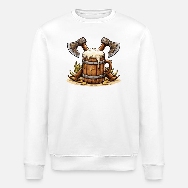 Bierfass mit Äxten Wikinger - Stanley/Stella Unisex Bio-Sweatshirt ROLLER - Weiß