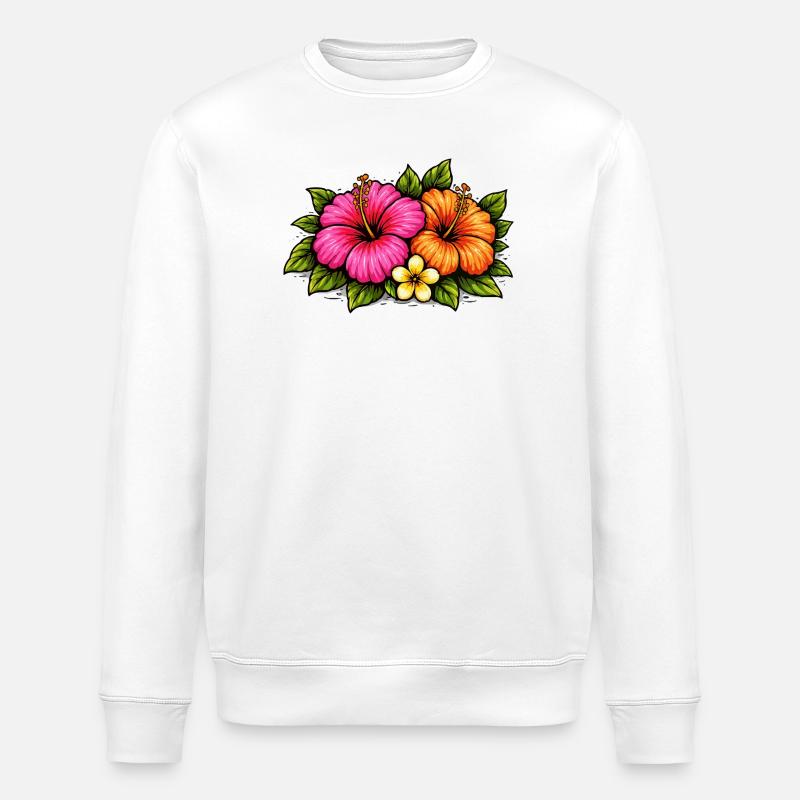Fleurs tropicales d’hibiscus - Sweat bio ROLLER Stanley/Stella Unisexe - blanc