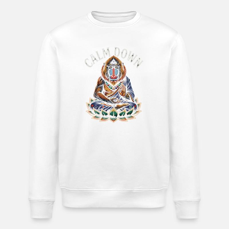 Calm Down Monkey Meditating Lotus - Stanley/Stella ROLLER Unisex Organic Sweatshirt - white